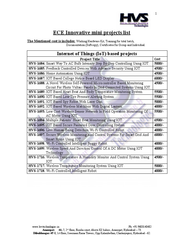 ECE Innovative Mini Projects List PDF Internet Of Things Remote
