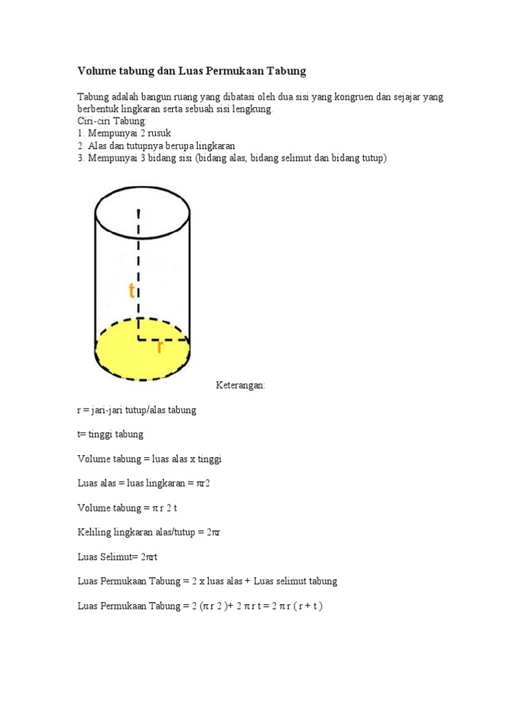 Volume Tabung Dan Luas Permukaan Tabung | PDF