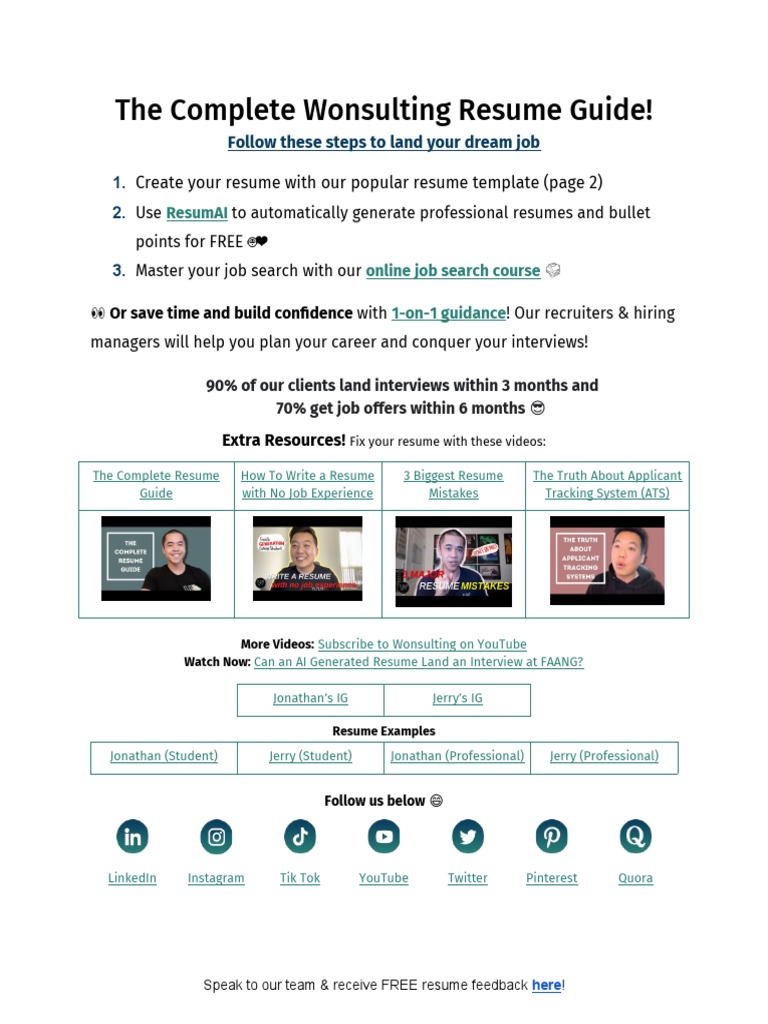 (MAKE A COPY) Wonsulting Resume Template   Resources PDF Résumé