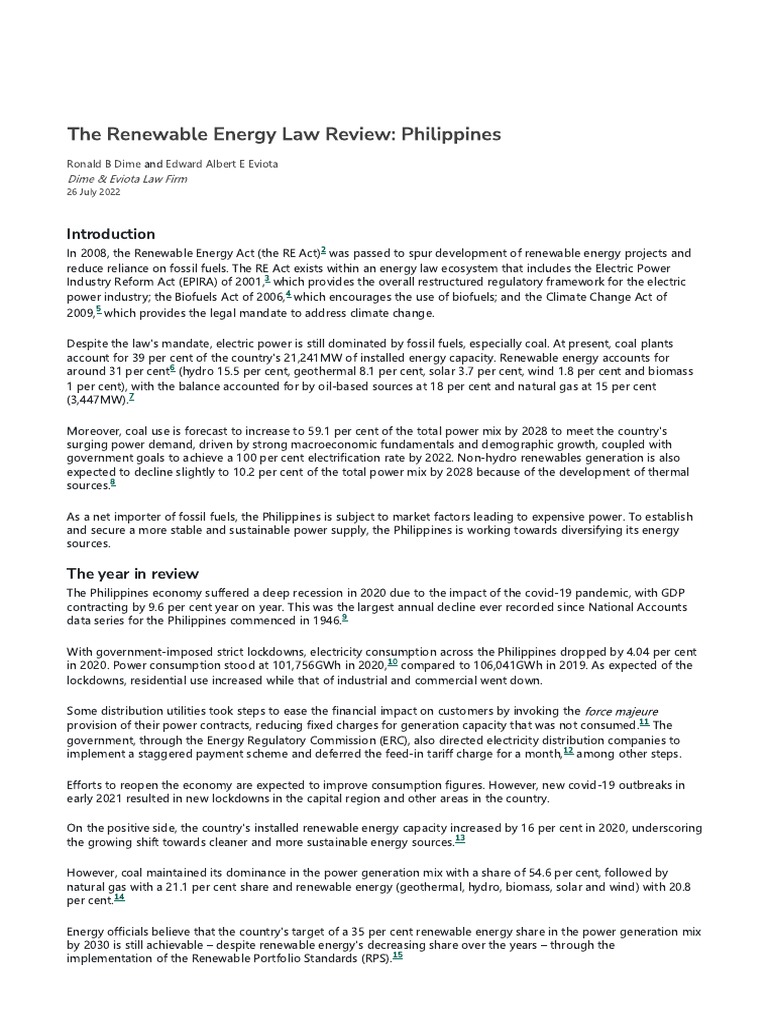 The Renewable Energy Law Review The Law Reviews Pdf