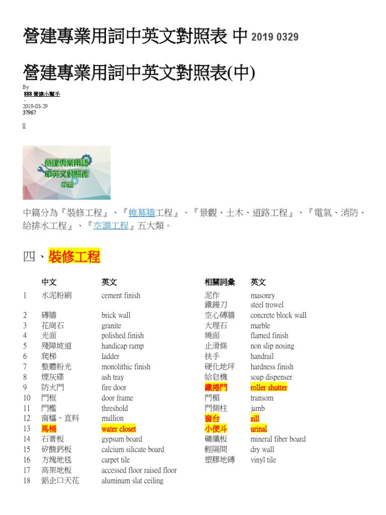 營建專業用詞中英文對照表中2019 0329 | PDF