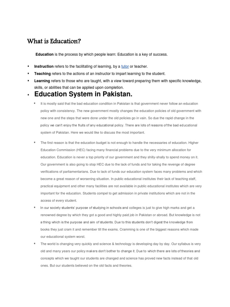 Challenges in Pakistan's Education System | PDF | Teachers | Cognitive ...
