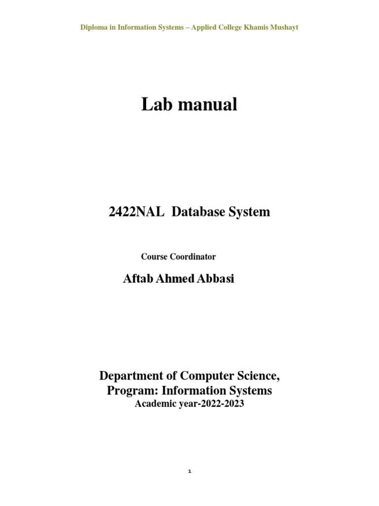 LAB MANUAL-Database System-Applied College | PDF | Relational Database ...
