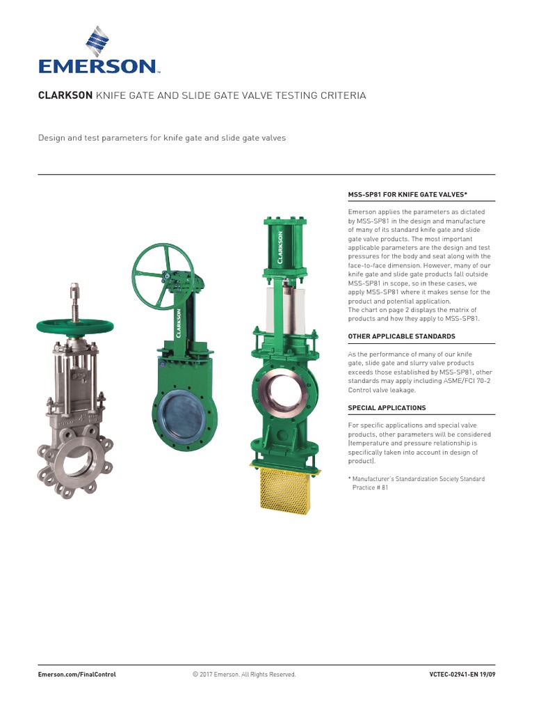 Data Sheets Knife Gate Slide Gate Valve Testing Criteria Clarkson en en