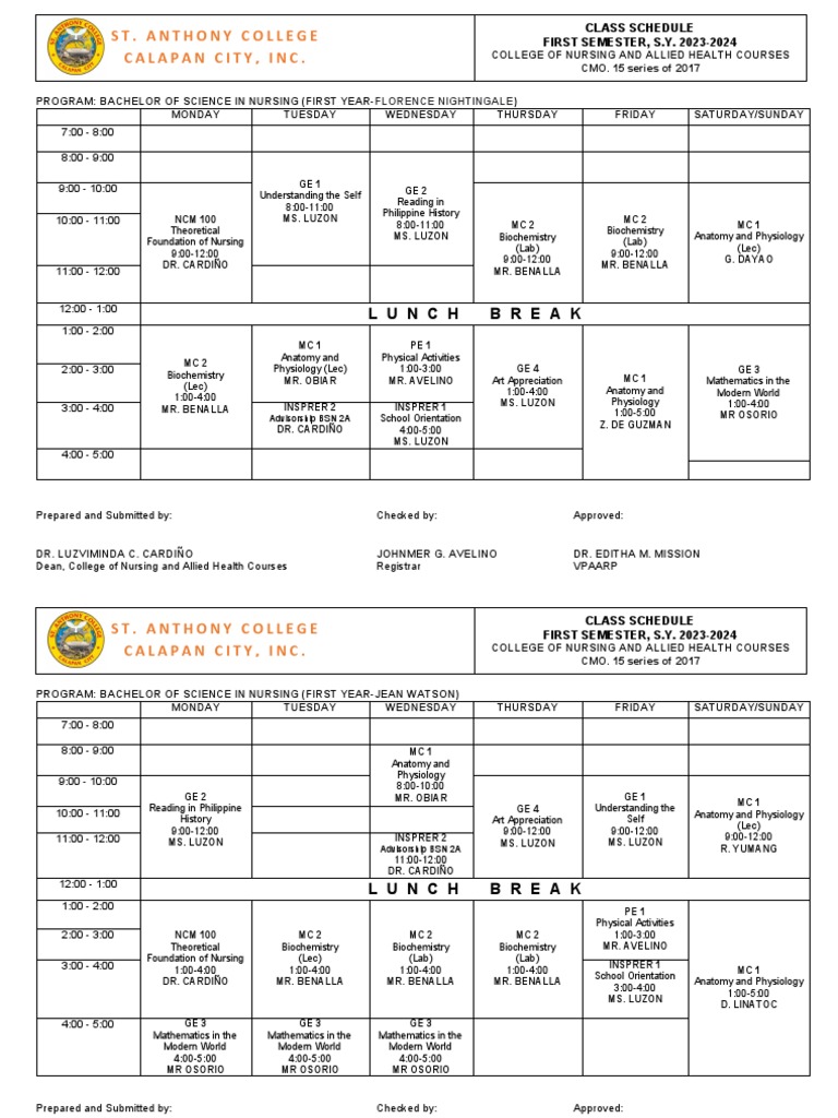 BSN Schedule Download Free PDF Nursing Medicine