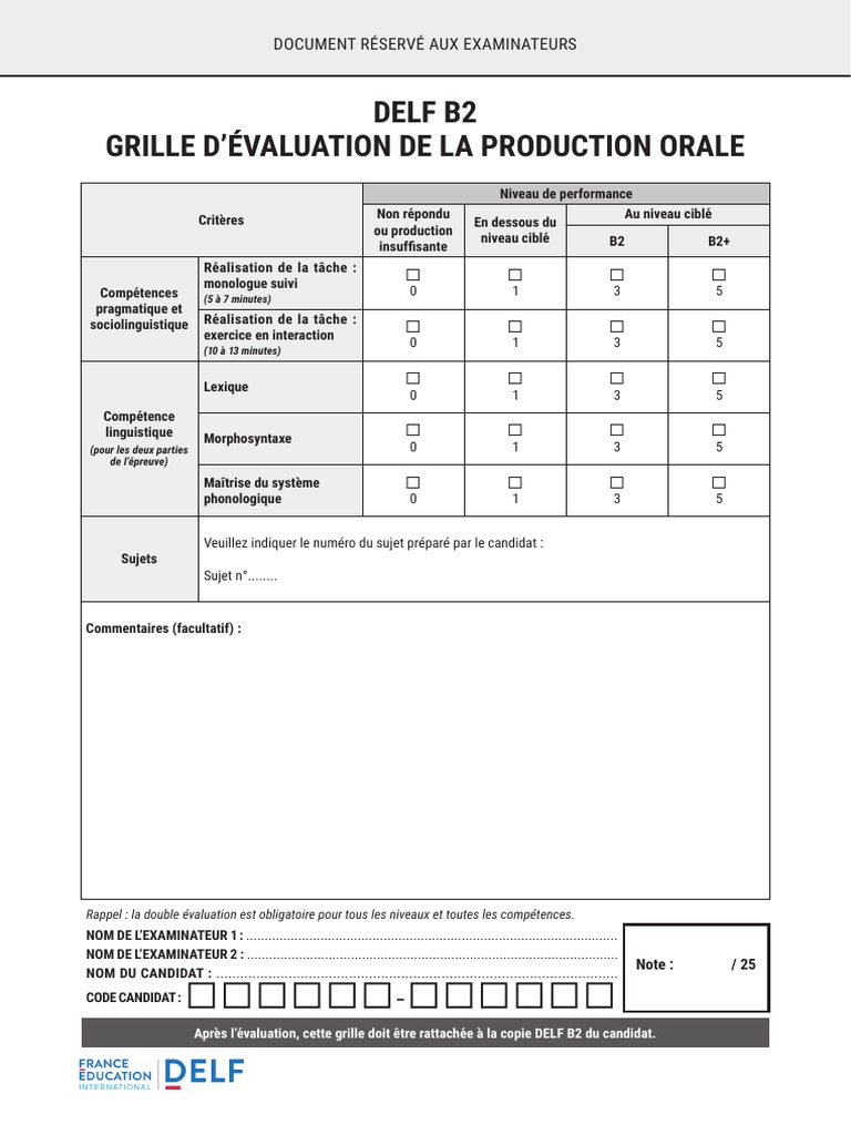 Grille d'évaluation DELF B2 | PDF | Phrase | Verbe