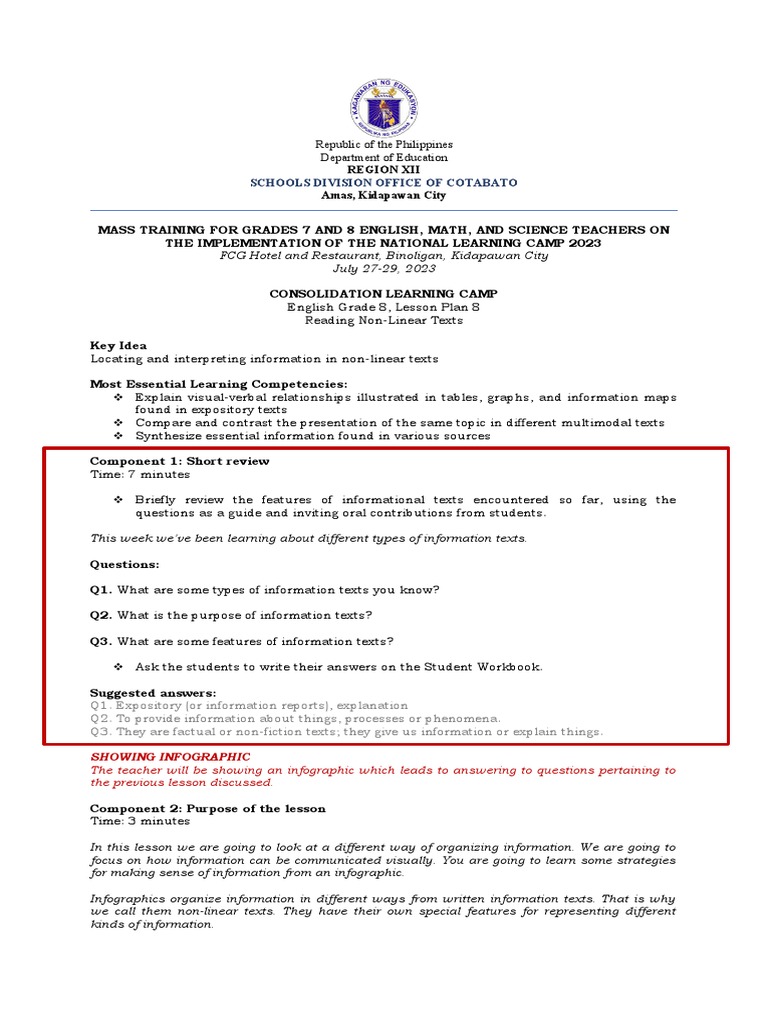 NLC 2023 Sample Annotated Lesson Plan PDF Infographics Cognitive