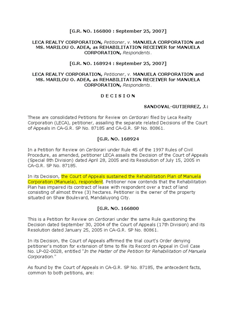Leca v manuela pdf certiorari loans