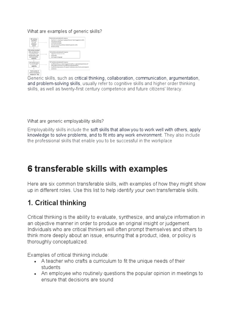 Examples of Generic Skills Explained | PDF | Critical Thinking | Skill