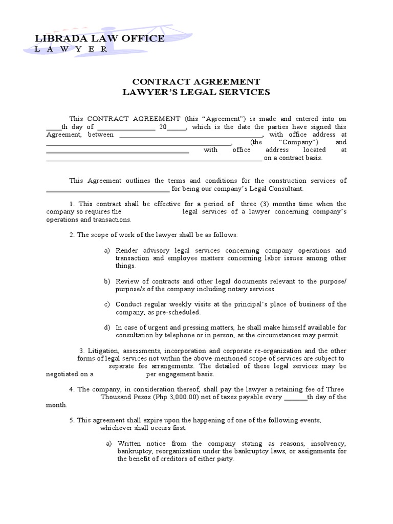 Contract Agreement for Legal Services | PDF | Lawyer | Bankruptcy