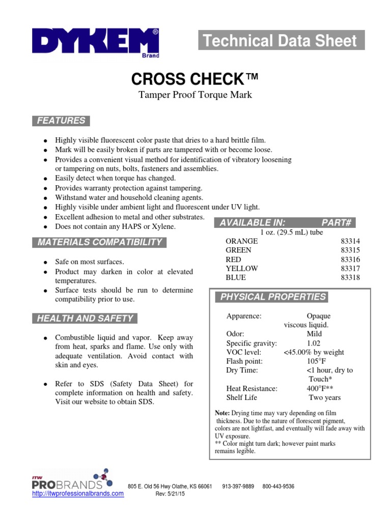 TDS Dykem Cross Check - 30001466 | PDF | Physical Sciences | Materials
