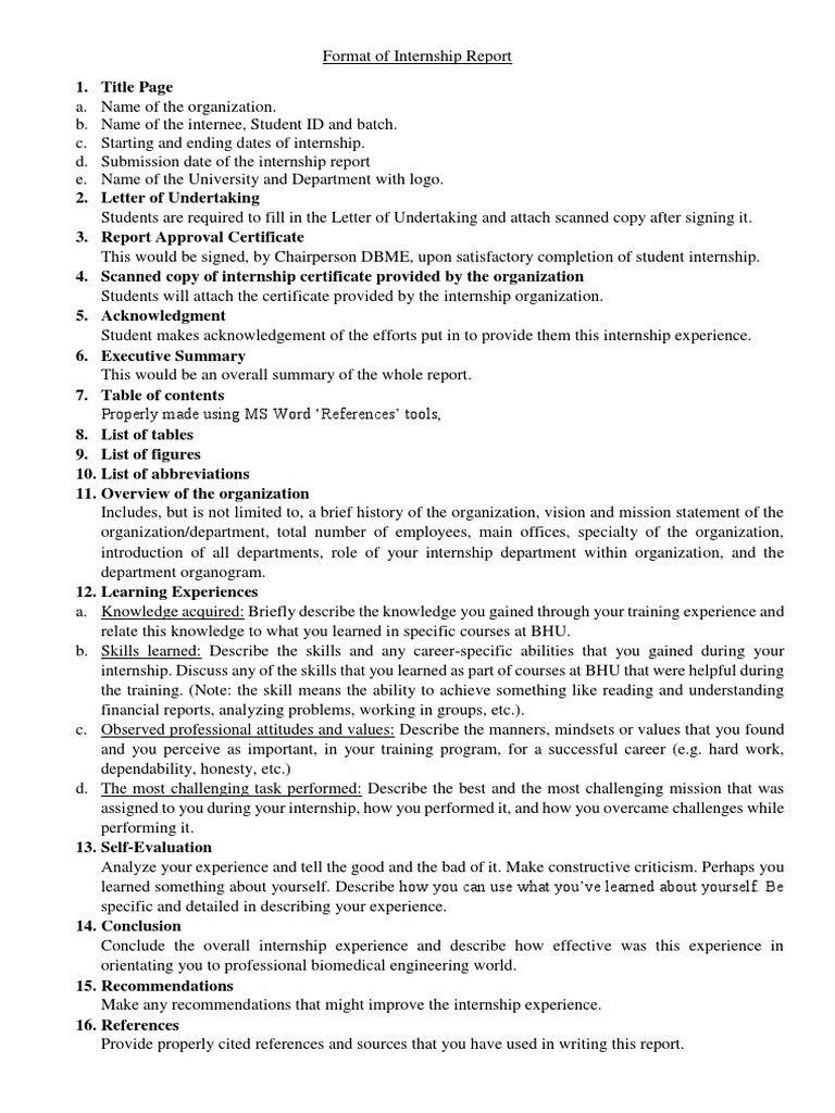 Format of Internship Report | Download Free PDF | Experience | Internship