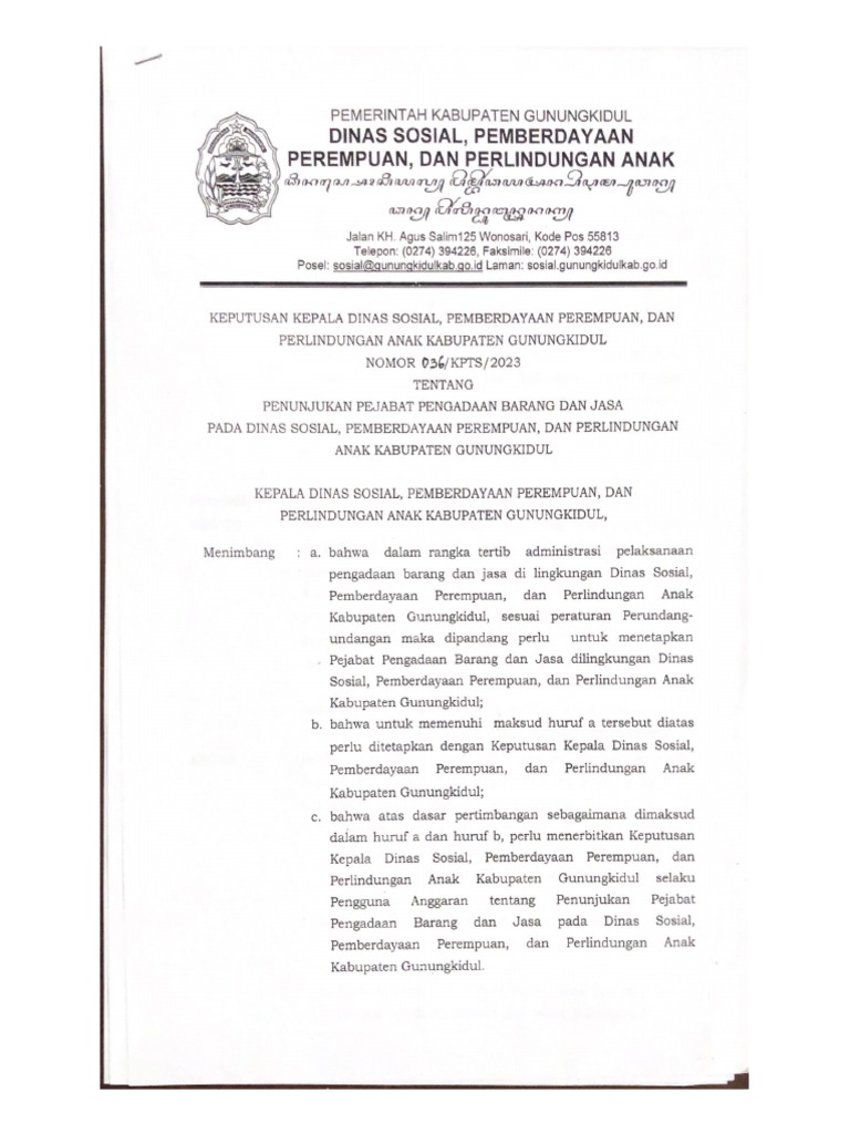 SK Penunjukan Pejabat Pengadaan Barang Dan Jasa 23 | PDF
