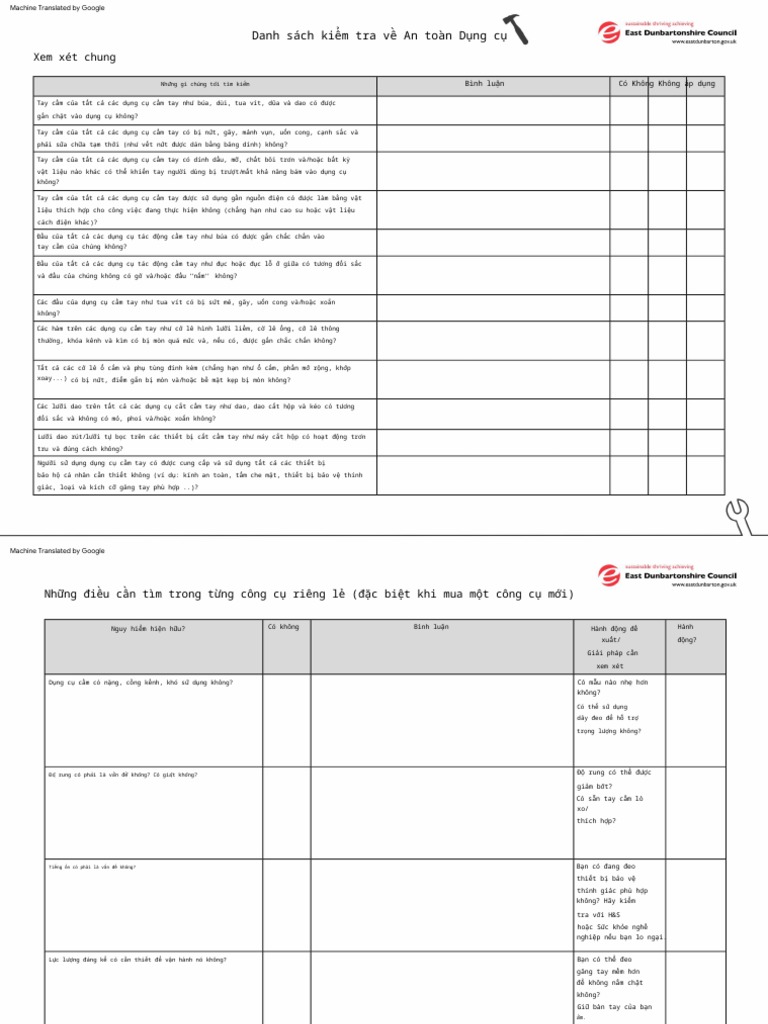 Hand Tools Checklist | PDF
