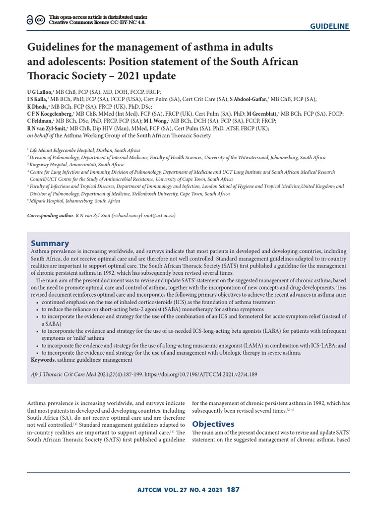 Guidelines For The Management of Asthma in Adults and Adolescents ...