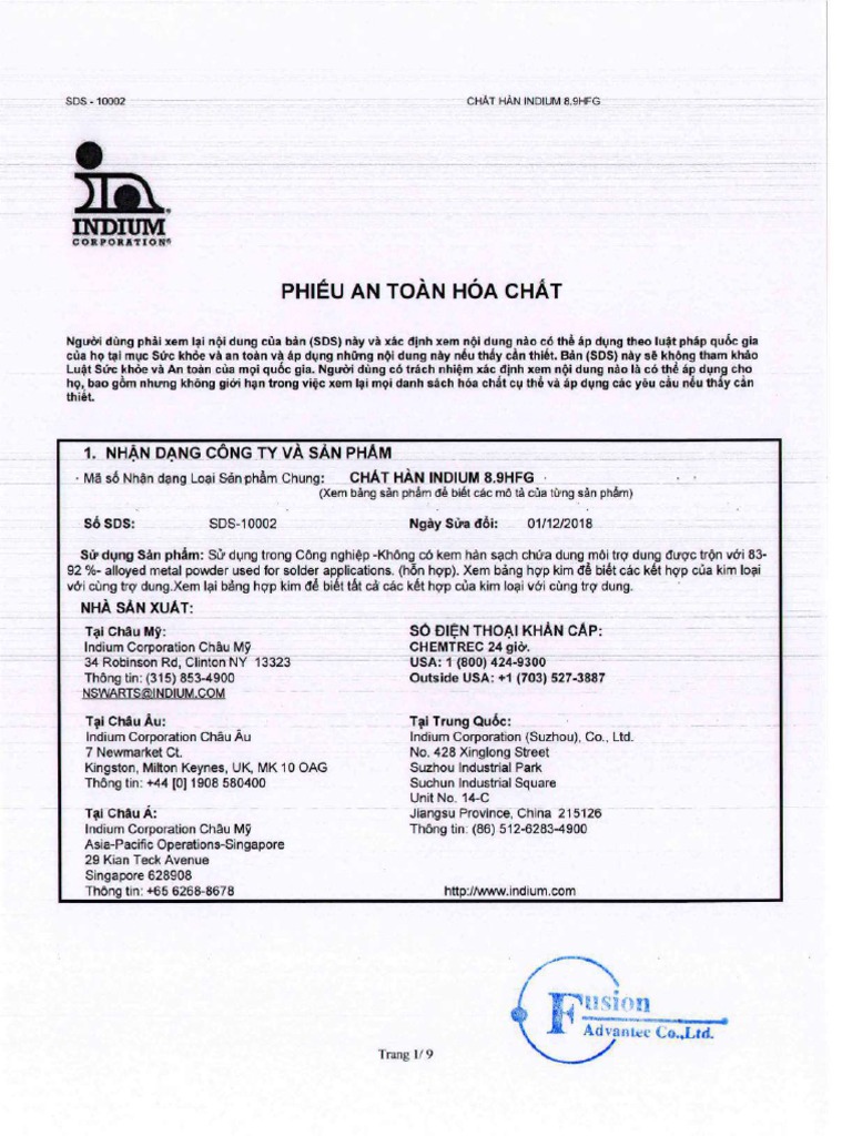 Indium8.9HFG PbFree Solder paste MSDS (Viet) 20181201 N20190917