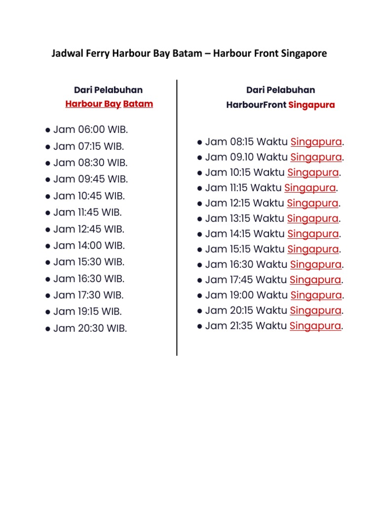 Jadwal Kapal Ferry Domestik dan Internasional ke Batam Tahun 2026