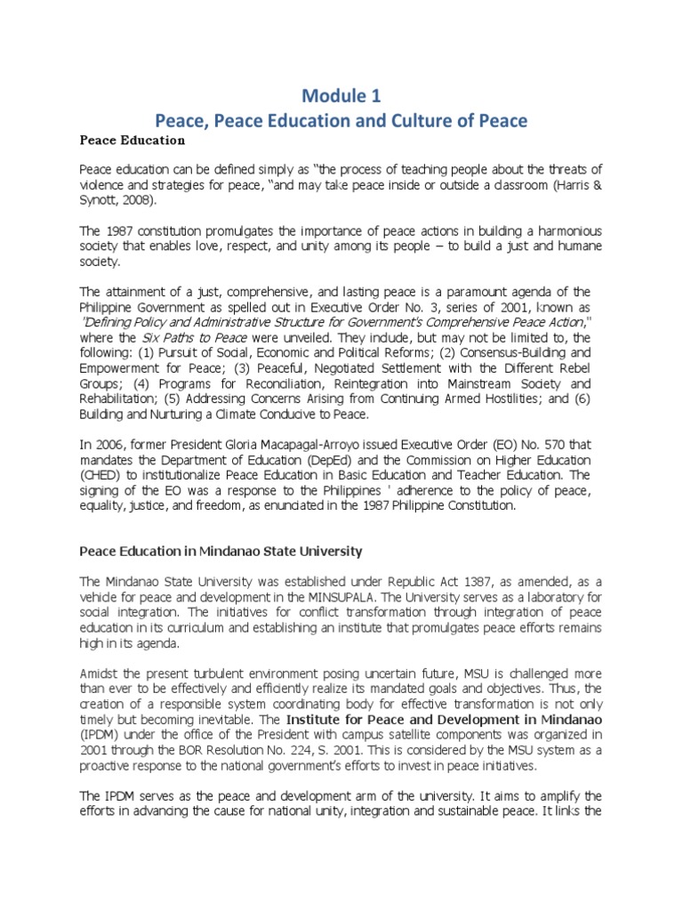 Peace Education and Culture in MSU | PDF | Prejudices | Interfaith Dialogue