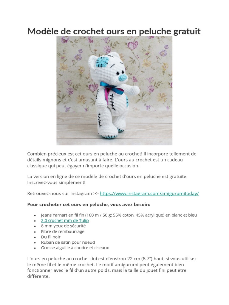 Modèle de Crochet Ours en Peluche Gratuit, PDF, Crochet