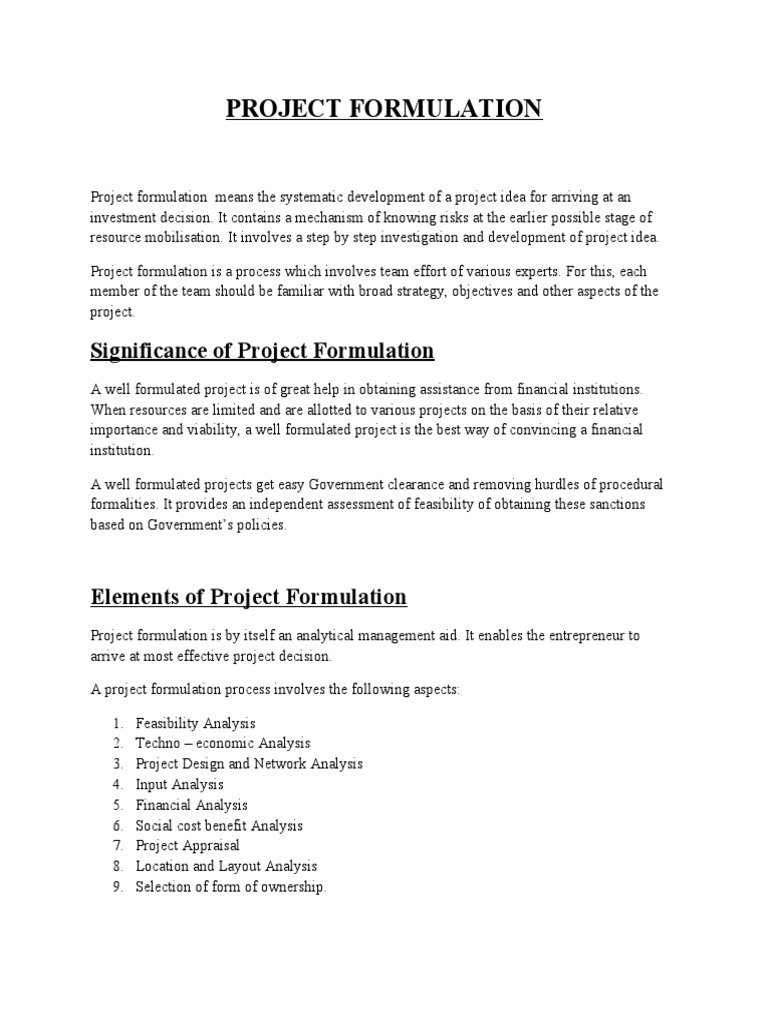 Project Formulation Overview | PDF