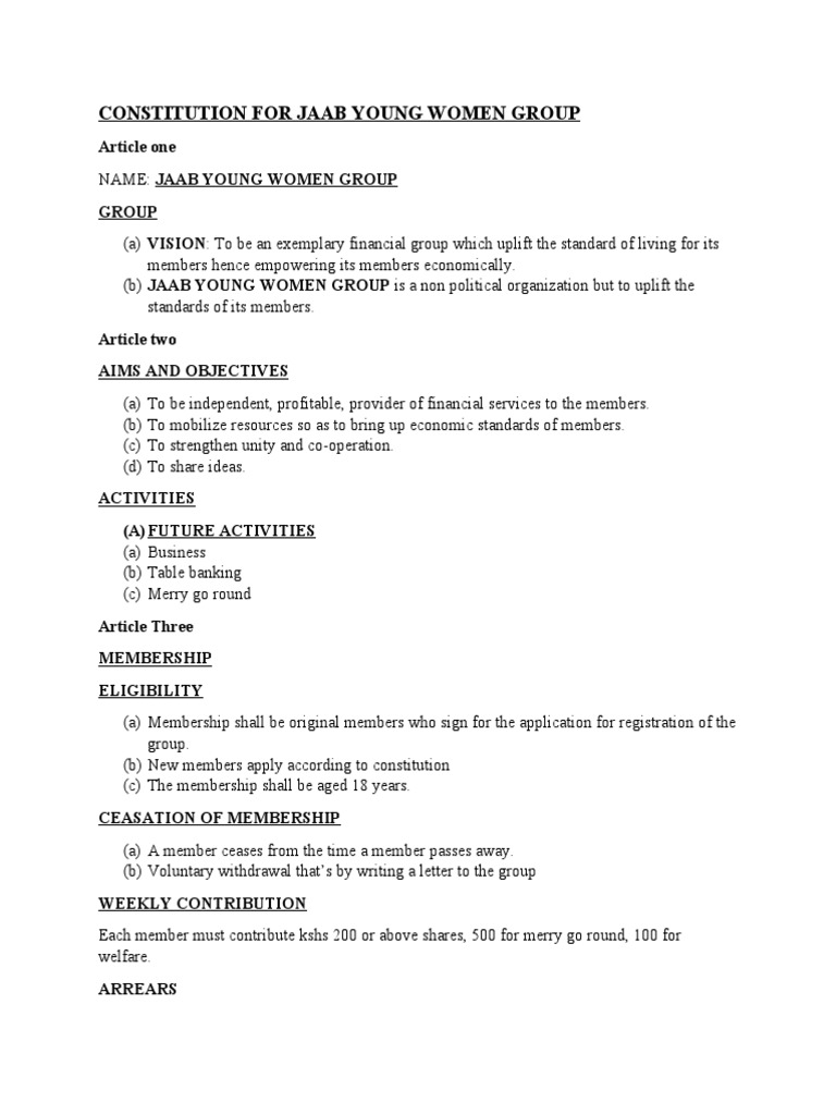 Self Help Group Sample Constitution