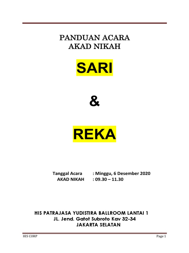Panduan Akad Nikah Sari & Reka | PDF