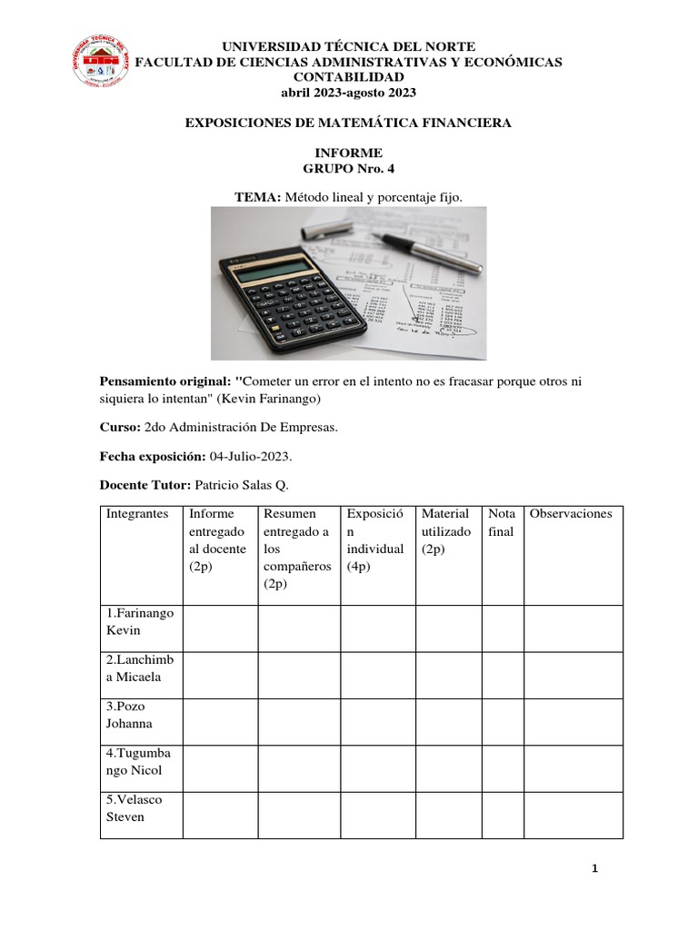 Informe Matemáticas Financiera Grupo4 | PDF | Depreciación | Activo fijo