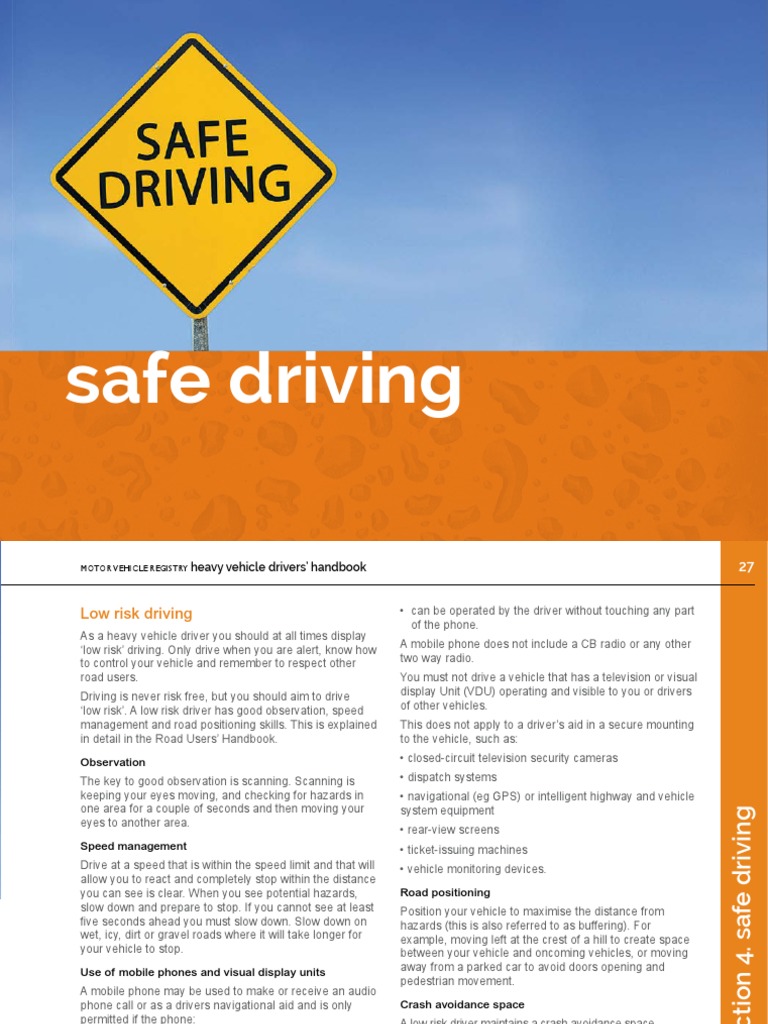 Heavy vehicle drivers handbook section 4 safe driving pdf