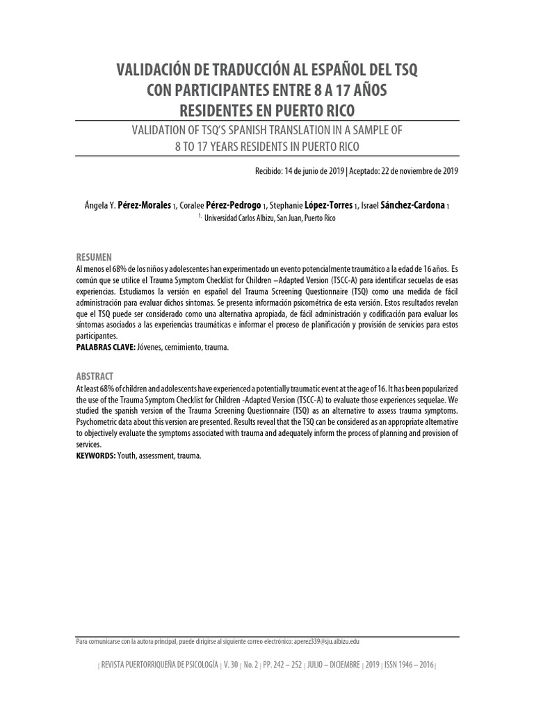Validación del TSQ en jóvenes puertorriqueños | PDF | Validez ...