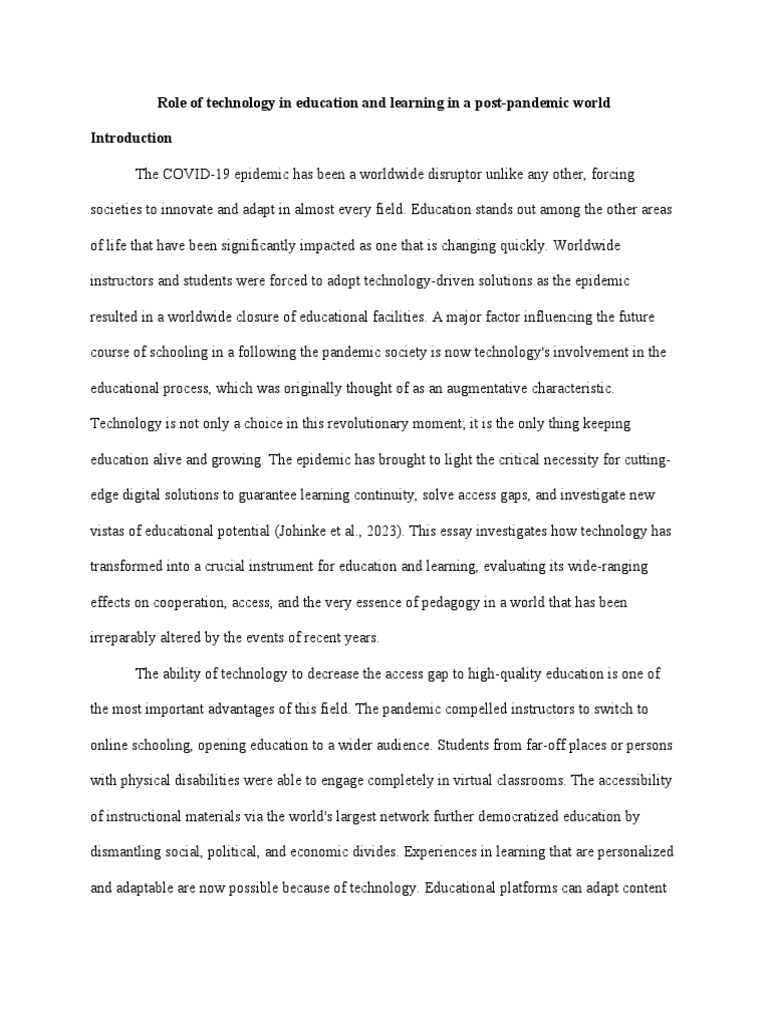 Role Of Technology Education Essay