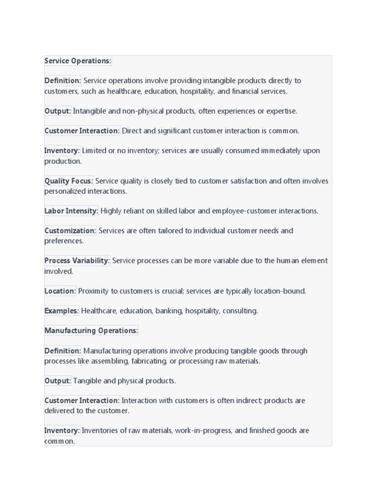 Service vs. Manufacturing Operations Explained | PDF