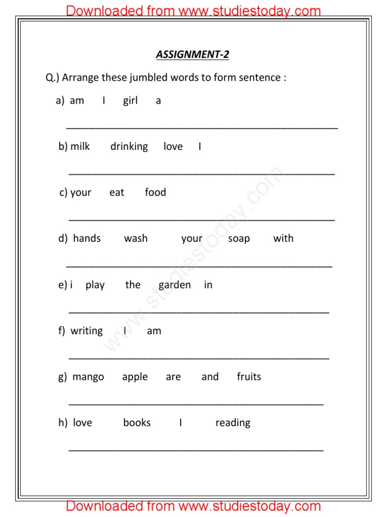 CBSE Class 2 English Arrange These Jumbled Words PDF