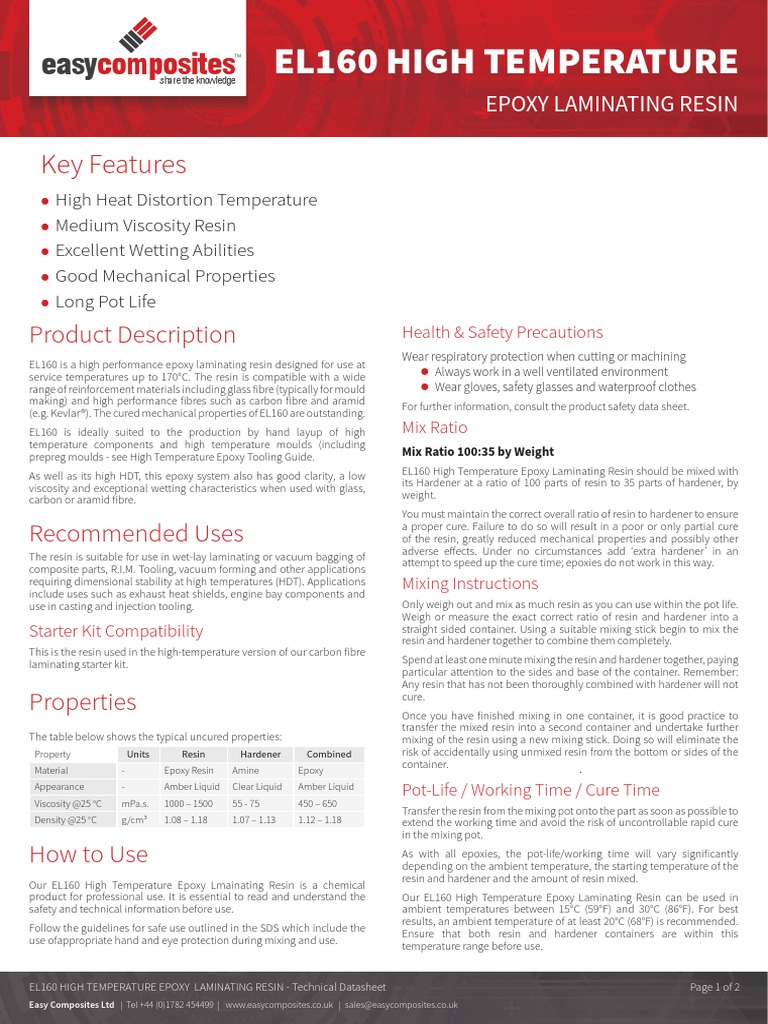 EC TDS EL160 High Temperature Laminating Resin Download Free PDF
