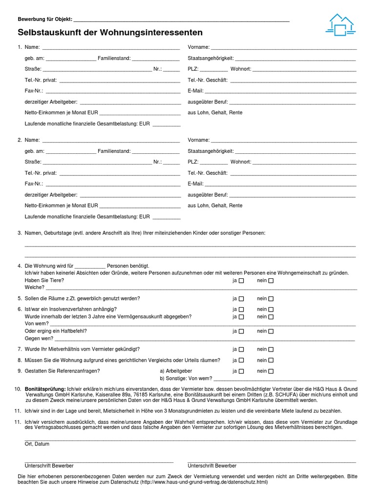 Mieterselbstauskunft | PDF