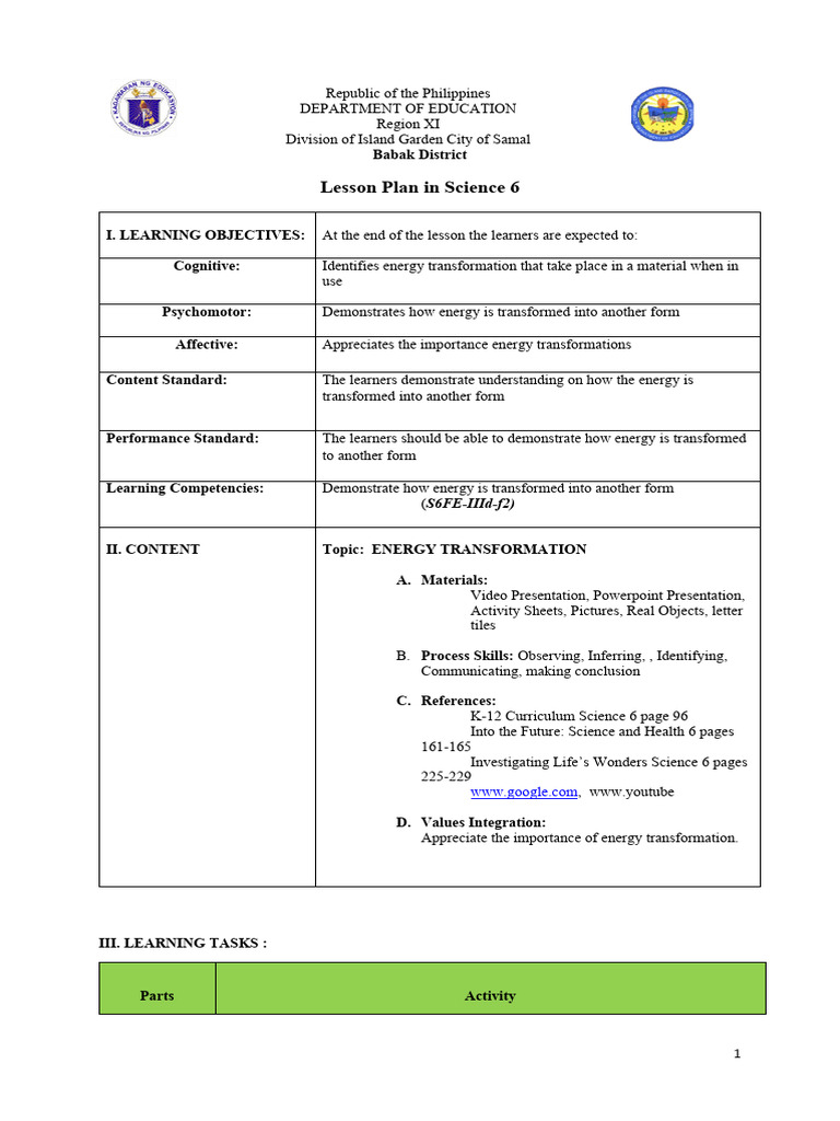 Lesson Plan Process Skills Pdf Learning Science