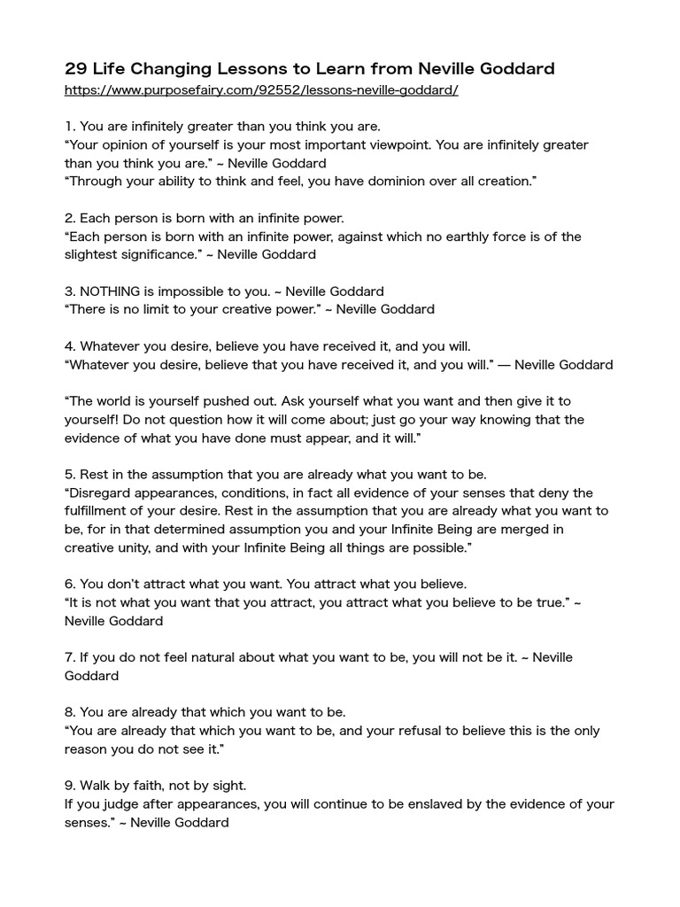 Neville Goddard's 29 Life Lessons | PDF | Thought
