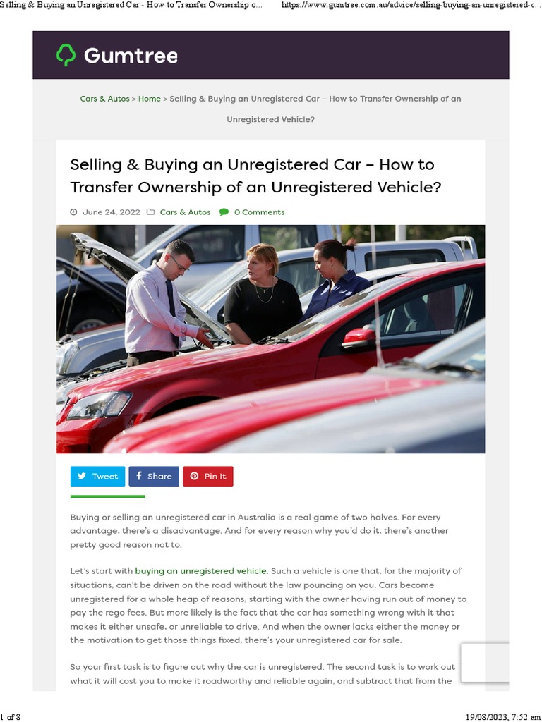 Selling & Buying An Unregistered Car - How To Transfer Ownership of An ...