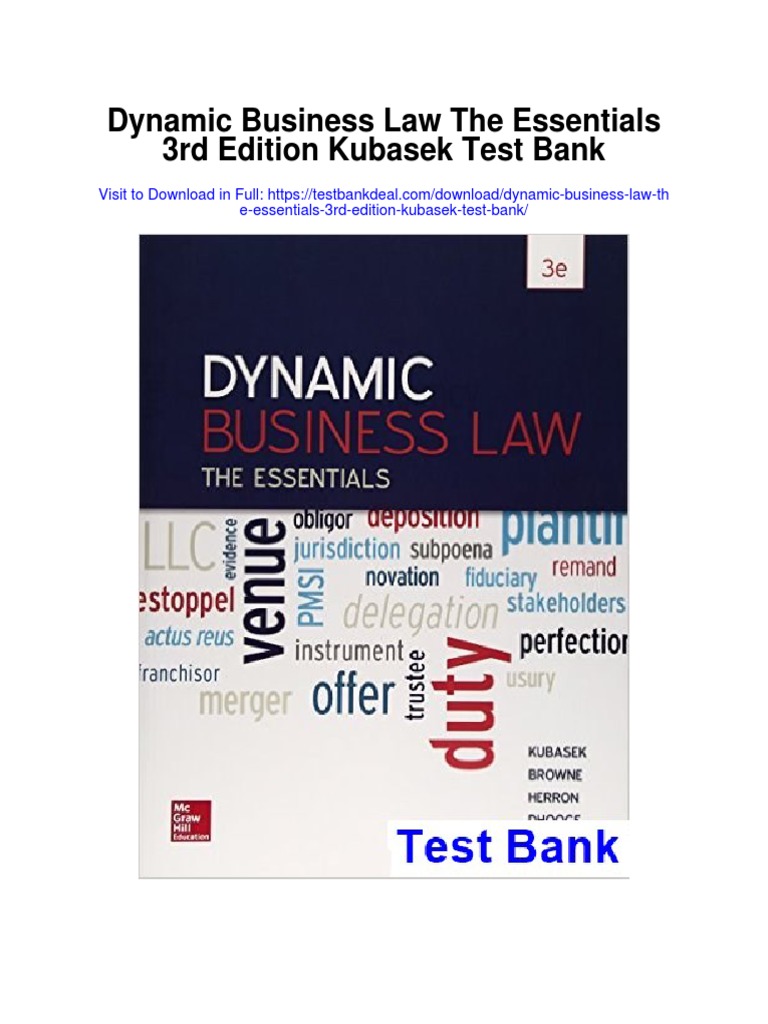Dynamic Business Law The Essentials 3rd Edition Kubasek Test Bank PDF