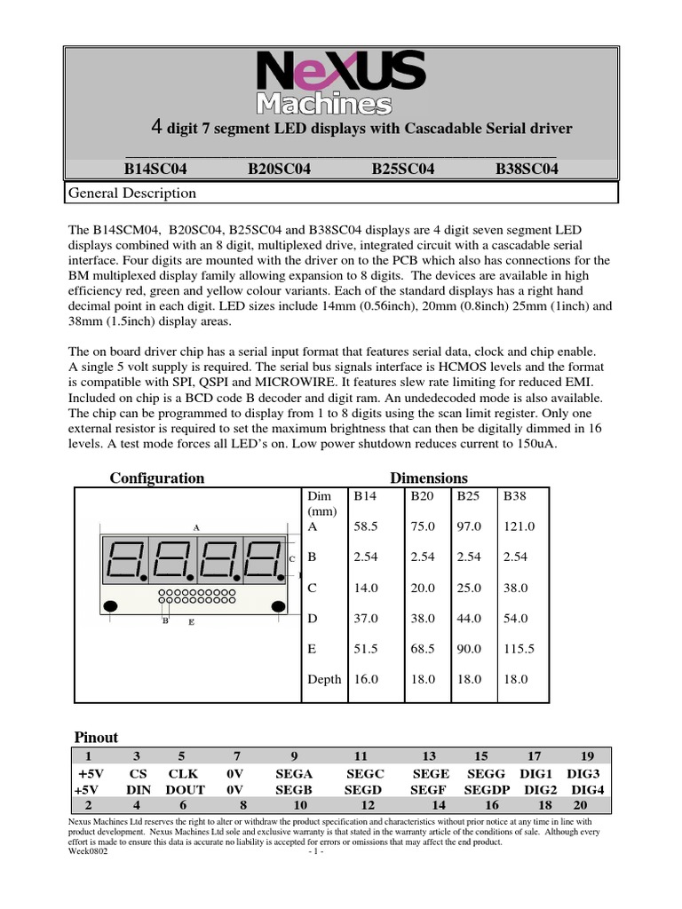 Digit 7 segment led displays with cascadable serial driver b14sc04