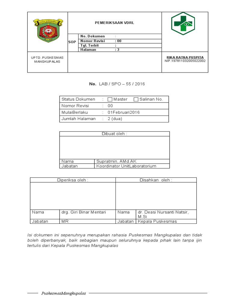 Lab.55 Spo Pemeriksaan VDRL | PDF