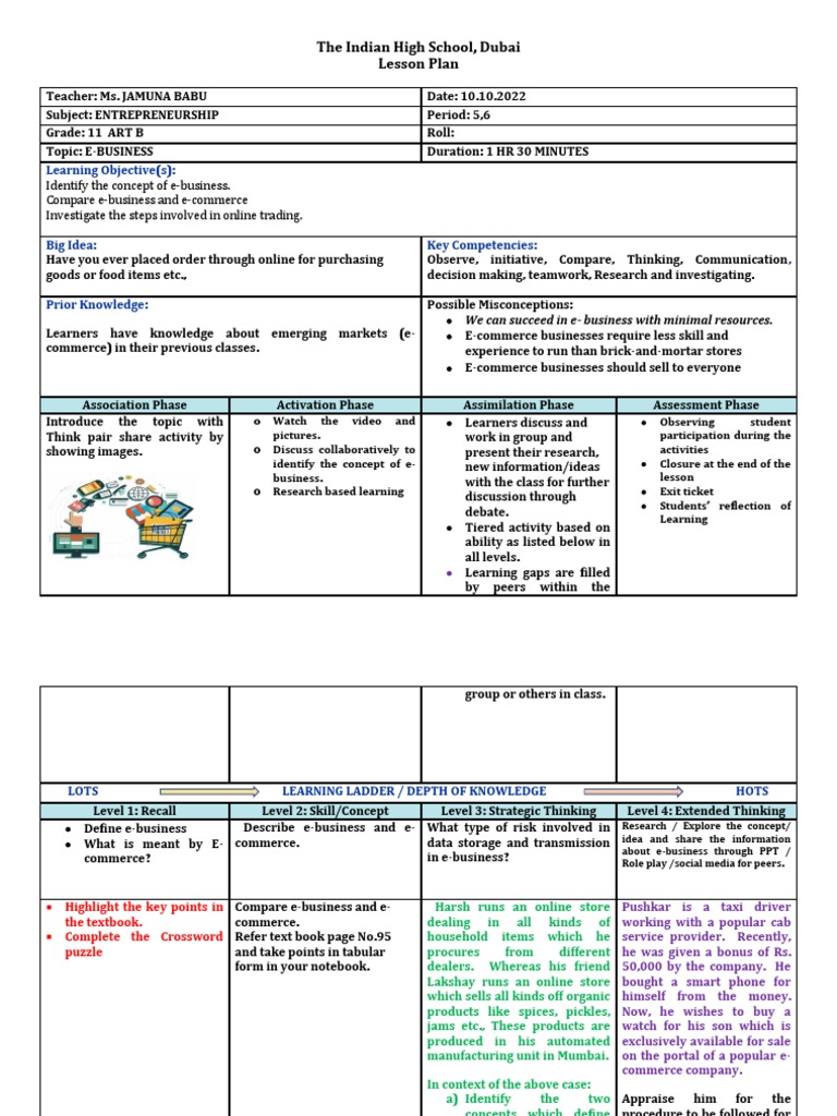 GRADE 11 LESSON PLAN BUSINESS STUDIES PDF Reading Comprehension
