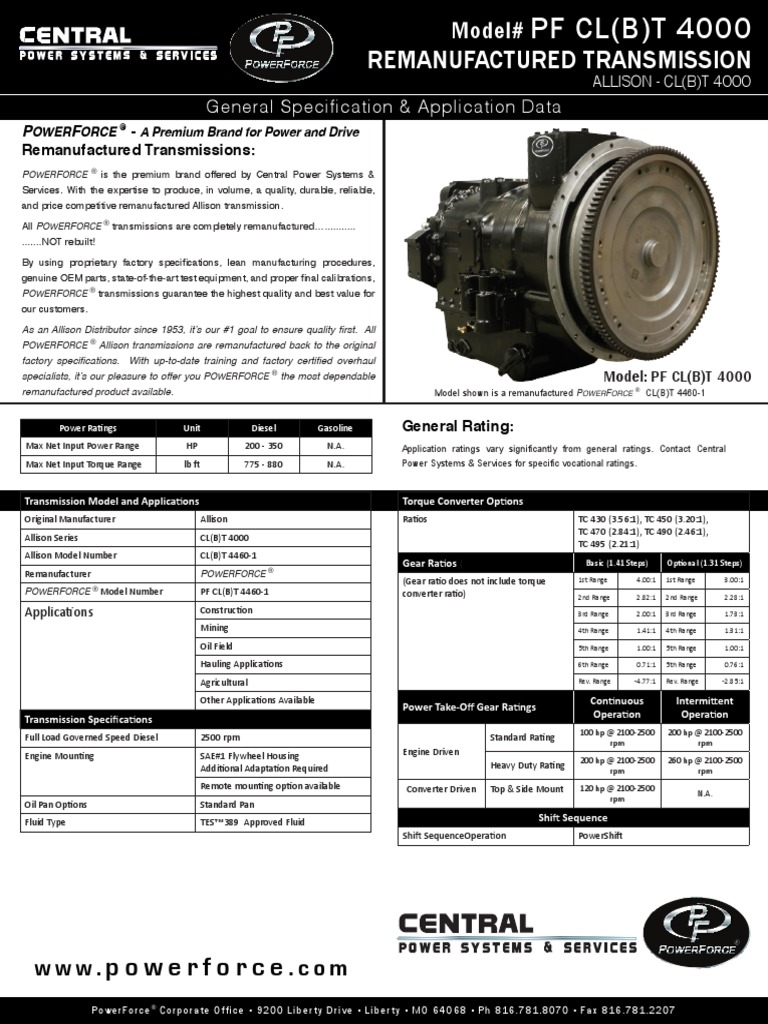 Allison Ds PF CL (B) t4000 | PDF | Horsepower | Vehicle Technology