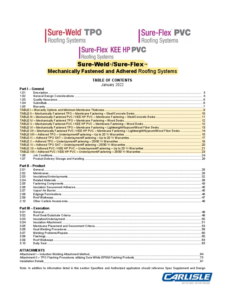 Carlisle Tpo General Specification Reference To Directory of Roofing ...