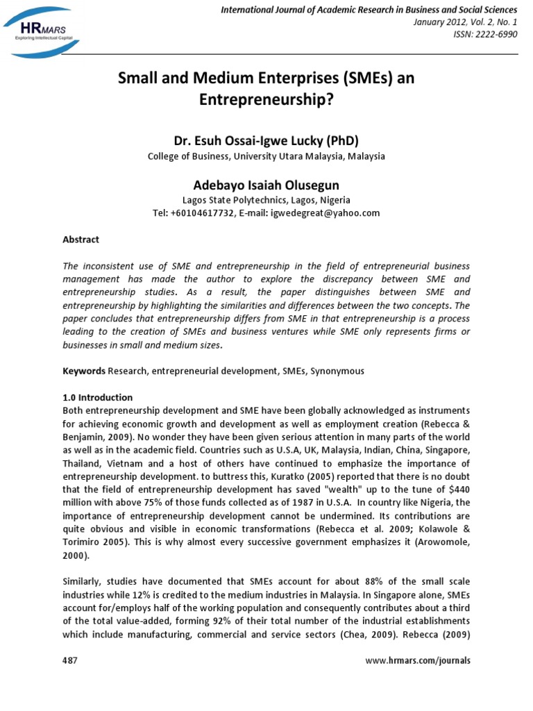 Distinguishing SMEs from Entrepreneurship | PDF | Small And Medium ...