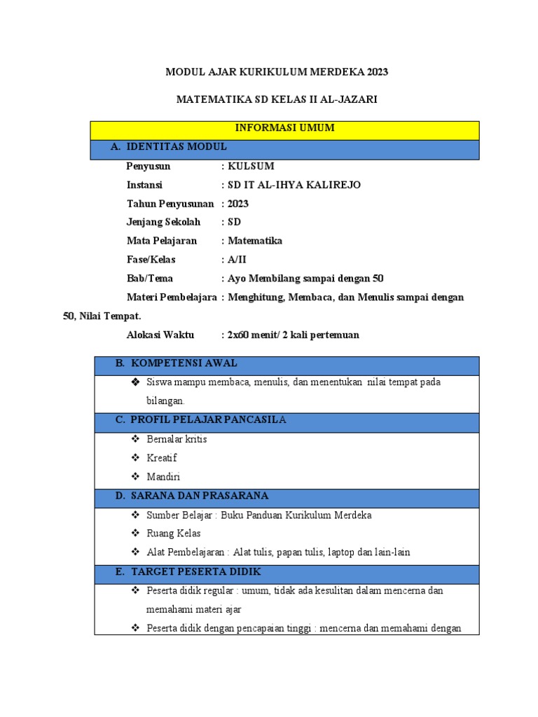 Modul Ajar Matematika Kelas 2 SD | PDF