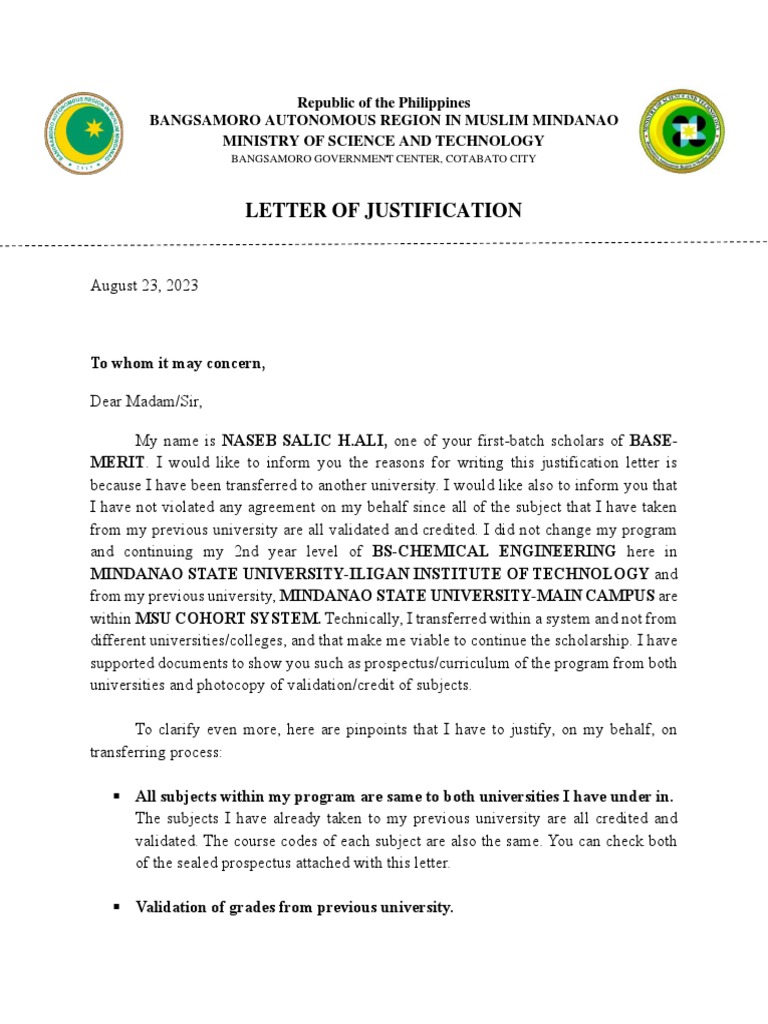 Justification letter pdf