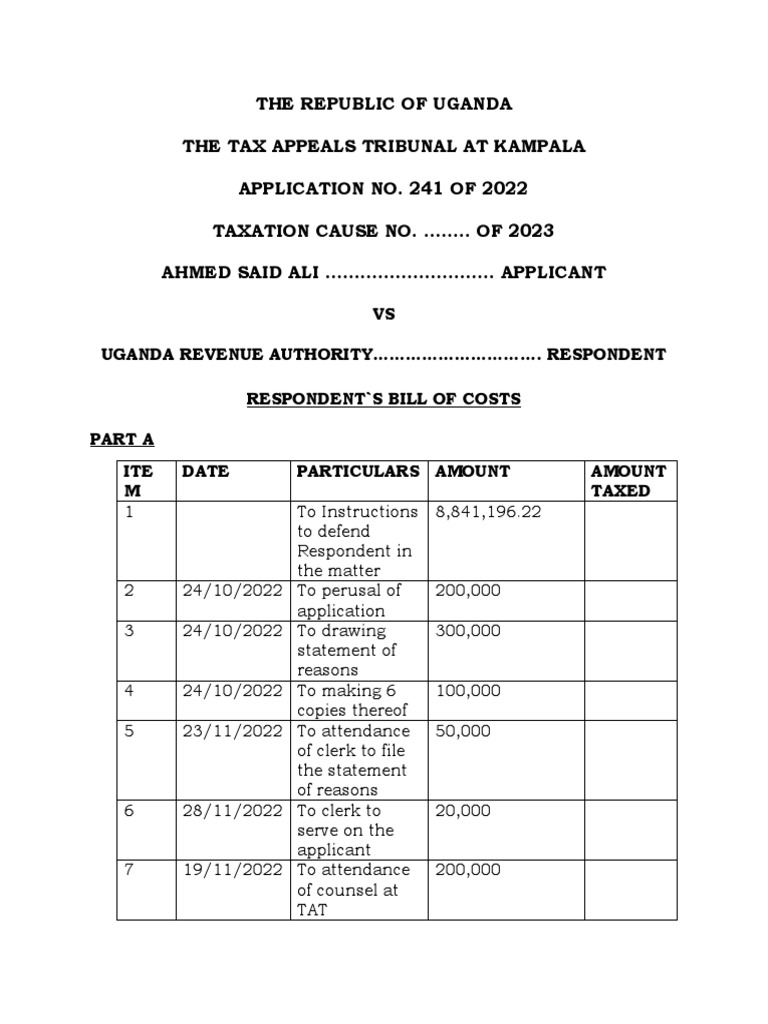 Bill Of Costs Pdf