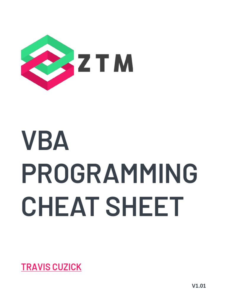 VBA Cheatsheet Zero To Mastery V1.01 | PDF | Teaching Methods & Materials