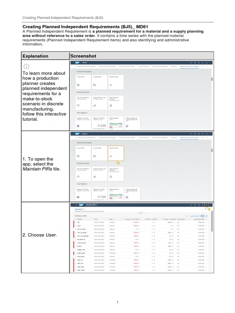 Creating Planned Independent Requirements in SAP | PDF | Screenshot ...