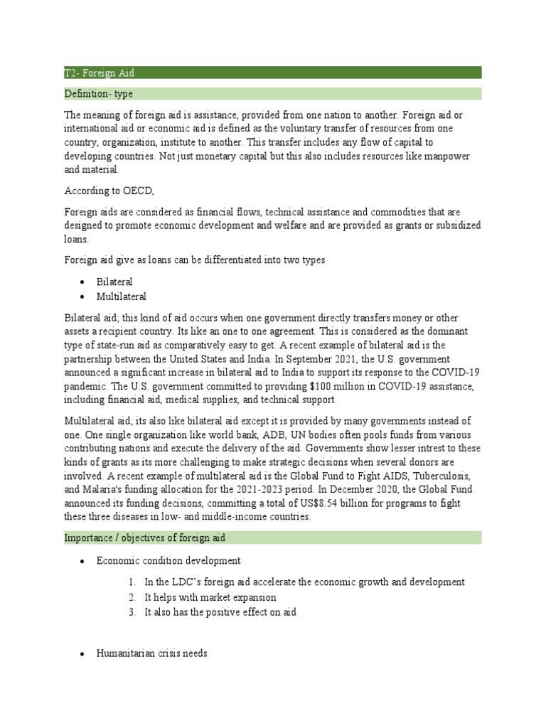 F A Foreign Aid Pdf Aids Poverty